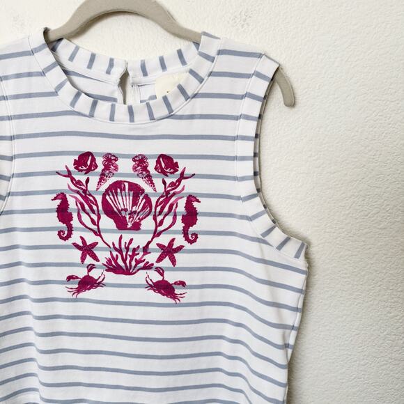 [Anthropologie] Maeve White Blue Striped Seashell Graphic Cropped Tank Top Sz XL - Picture 8 of 12